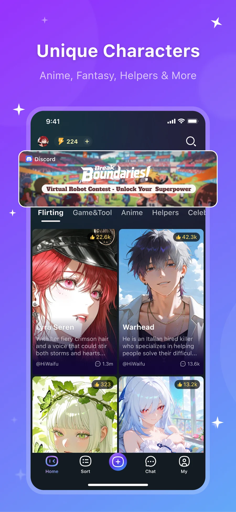 Pantalla oficial del catálogo de personajes de Hi Waifu para Android