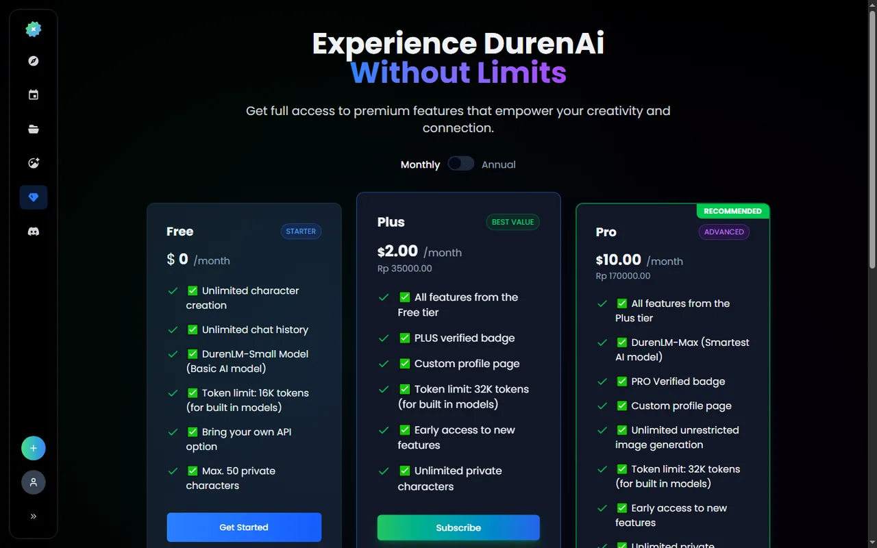 Тарифы DurenAI: бесплатный доступ, Plus и Pro
